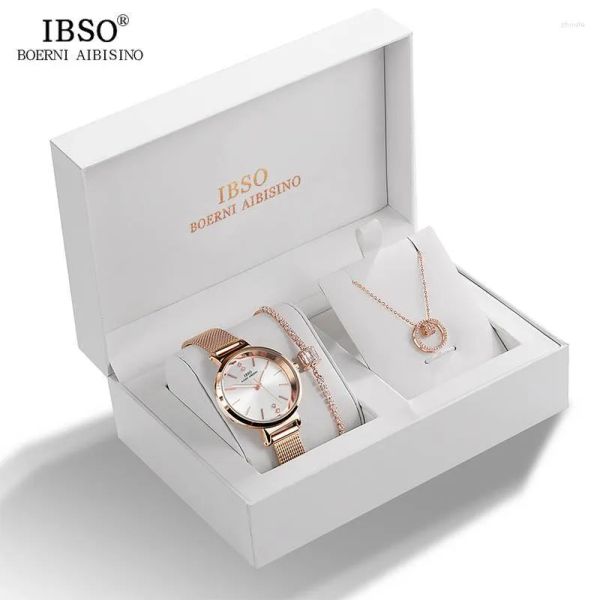 Нарученные часы ибсо бренд бренд кристалл дизайн женщин, часы, браслет набор колье женского ювелирного украшения творческая кварцевая леди подарок