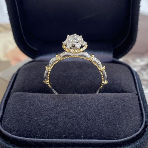 Кластерные кольца юнис -цветок свадьба Реал Сплошное желтое белое золото AU750 Bridal Bouquet Diamond Ring For Women Party Gift Jewelry
