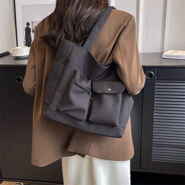 Большое холст корейский стиль сумки для женщин повседневные женские сумочки простые большие промышленные планы на плечо 230424