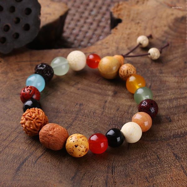 Bracelets de link Vintage Natural 18 Bodhi Seed Bracelet Bullles para homens Homens Tibete Budista Budista Wood Woods Charm Amulet Jóias