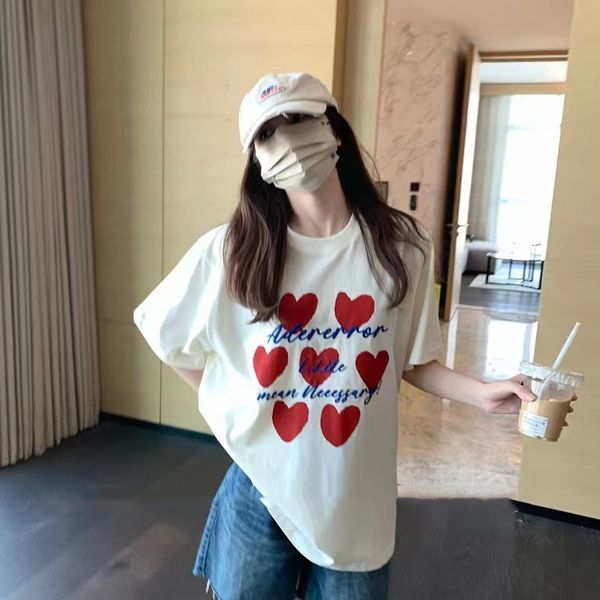 Women's T Shirts ADER ERROR Korean China-Chic Brand Love Letter Embroidered T-shirt for Women Summer Loose Round Neck Fashion Brand Half Sleeve Couple Short Sleeve