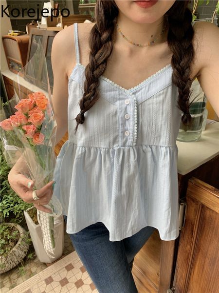 Camisoles Tanks Korejepo Student Lace Vneck Vest Women Women Wear Summer 2023 Colets LOW LOW FINO VERSÁTIL MOTORES ATERIDADES TOPS 230508