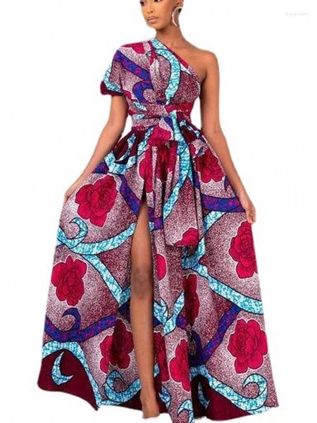 Vestidos étnicos vestidos africanos para mulheres Tradicional dividir renda cruzada impressão maxi vestido sem costas robe sexy femme férias na praia