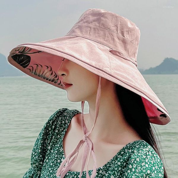 Chapéus largos da borda Mulheres Summer Sun Hat Hat Ladies Dobrável Cap Cap Female Upf50 Beach Chapeau Lady UV Protection