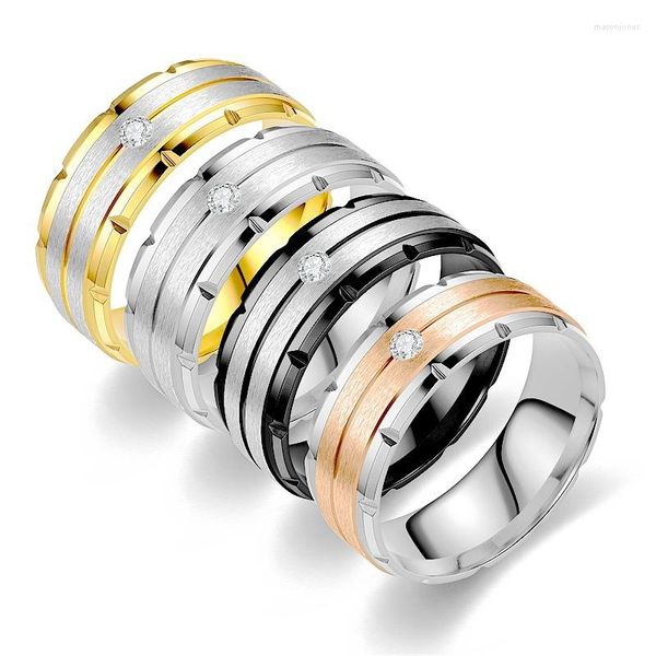 Anéis de casamento Fashion Titanium Aço inoxidável para homens Mulheres Cubic Zircon Inlay Matte escova de joias de joias