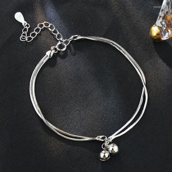 Bracelets de link Cadeia de cores de prata com charme de sino para mulheres de jóias 2023