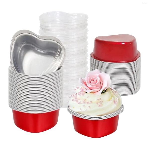Backformen Aluminiumfolie Einweg Love Cake Cups Pudding Mousse Dessert Cupcake mit Deckel Gebäck Muffinform