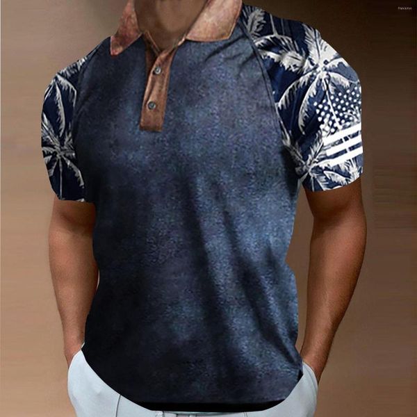 Polos masculinos Moda vintage Patchwork Men Shirts Hawaii Padrão de manga curta Botão de lapela Pullover de verão Men Streetwear