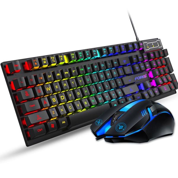 Gaming Tastatur und Maus Set RGB leuchtende Hintergrundbeleuchtung Aufhängung mechanische kabelgebundene Gamer-Tastatur 104 Tasten USB für Tablet-Desktop