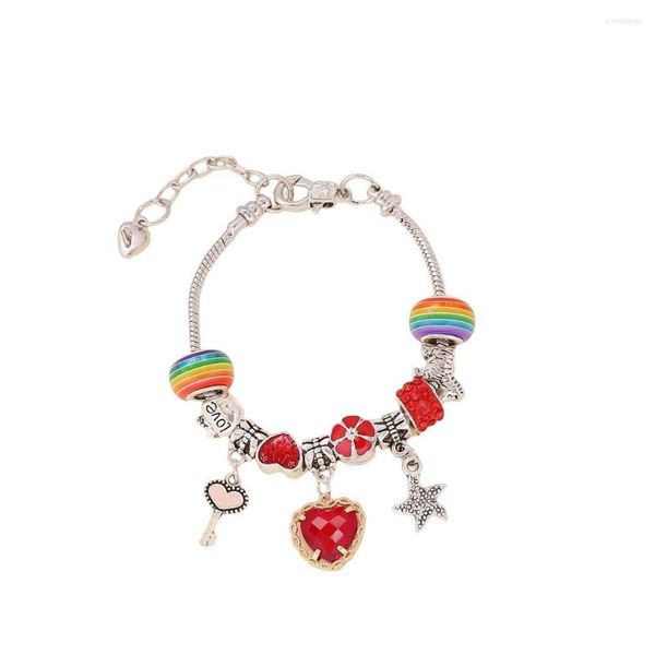 Braccialetti con ciondoli Bracciale Cuore Cristallo Lega di vetro Bracciale vintage regolabile Regalo Gioielli con perline autoassemblanti per donna Ragazza