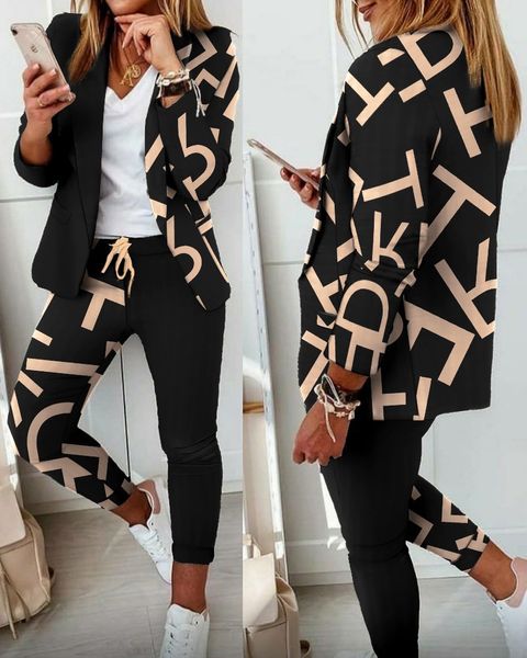 Autunno Primavera Abito da donna e pantaloni Completi a due pezzi Cappotto da donna Top Pantaloni con coulisse Set Tuta casual Tute da lavoro Abbigliamento da lavoro per feste