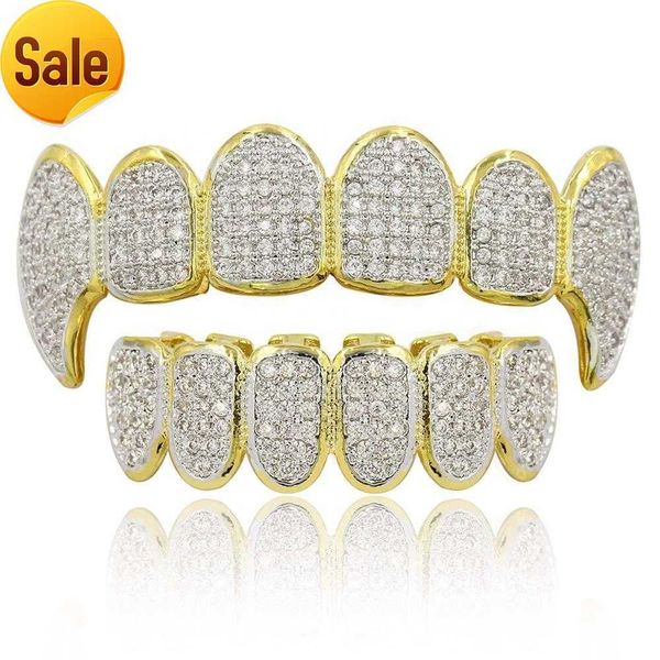 Cz Micro Pave Golden Gold Drip Hiphop Grills Teeth Grillz
