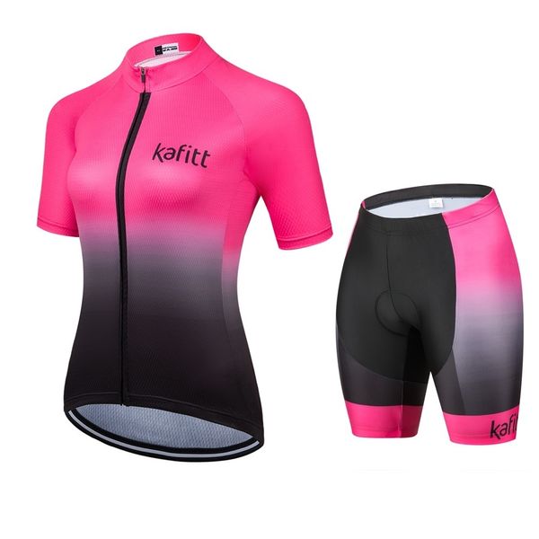 Maglia da ciclismo Set Kafitt Rosa Maglia da ciclismo professionale a manica corta da donna Conjunto Feminino Ciclismo Pantaloni corti 20D Gel Pad Estate 230509