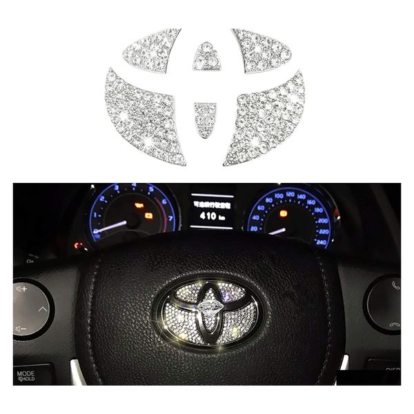 Tampa de volante Tampas de cristal emblema compatível com Camry Corolla Rav4 Highlander Sparkly Sobreposição Diam