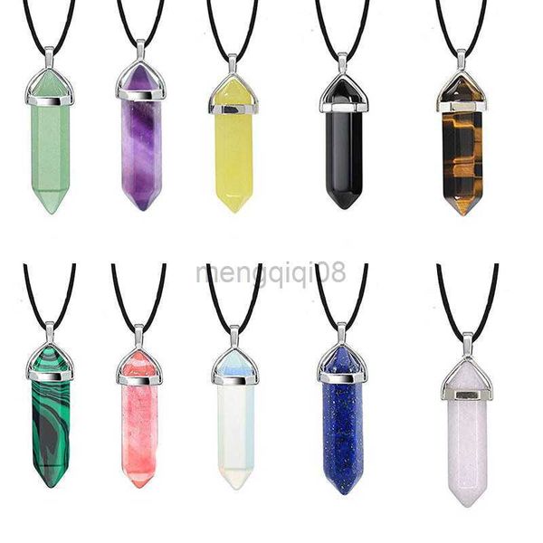 Colares pendentes Cristais de bullet rosa hexagonal rosa jóias femininas reiki chakra de pedra natural quartzo pendulum pendulo y23