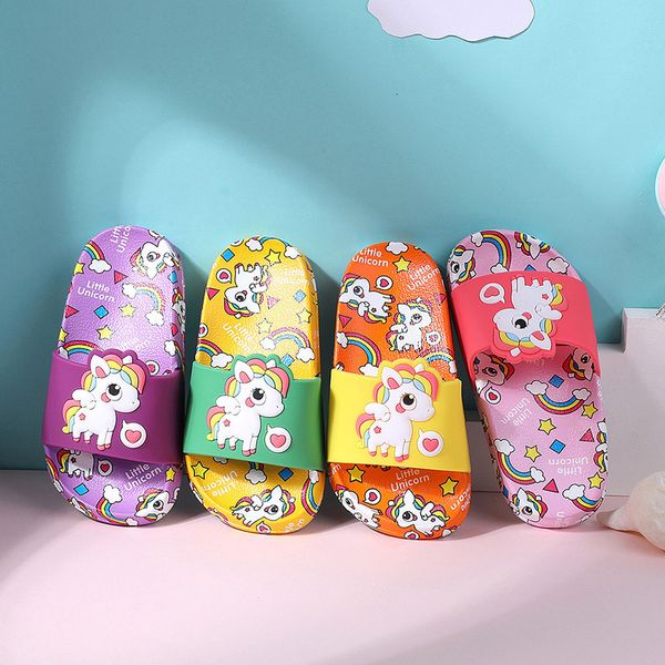 Terlik Unicorn Çocuk Terlik Yaz Gökkuşağı Erkek Kız Terlik PVC Slip Olmayan Çocuklar Plaj Ayakkabıları Bebek Ev Sandals Çocuk Flip Flops 230509