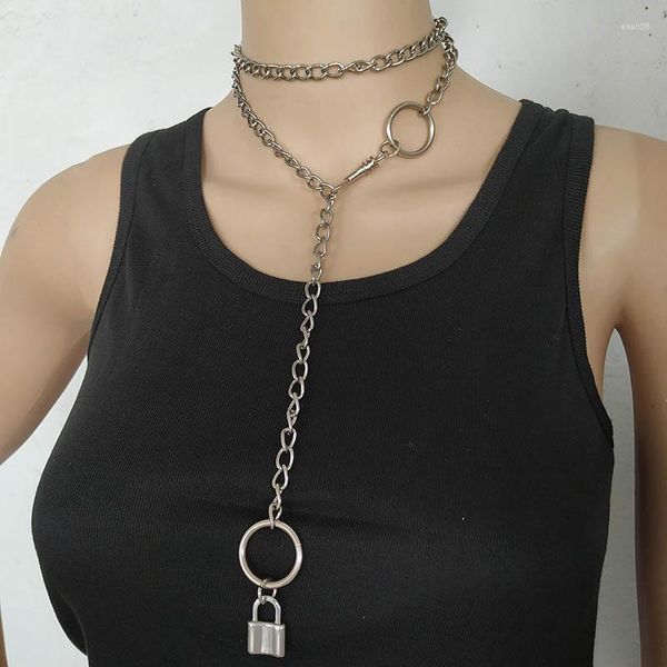 Catene Collare fatto a mano Collana con ciondolo lucchetto unisex Girocollo a catena lunga in metallo per uomo Donna Ragazza Ragazzi Regalo amico