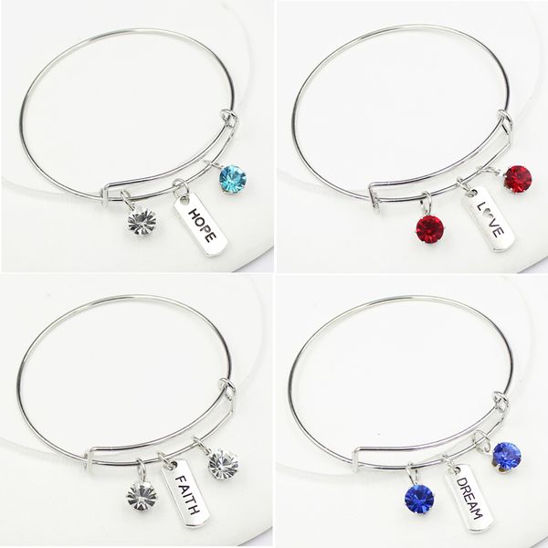 Commercio all'ingrosso Sogno Amore Fede Speranza Bracciale Strass Cristallo Fascino Bracciale Braccialetti di ispirazione per gioielli da donna Regalo di compleanno Pulsera