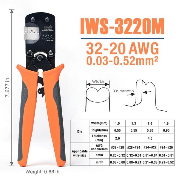 Tang IWS3220 Crimping Pelier iwiss Hand Crimper Tools Maphe Molex Clikmate Molex picoblade jst shd jam tyco d100 etc 0.030,5mm2