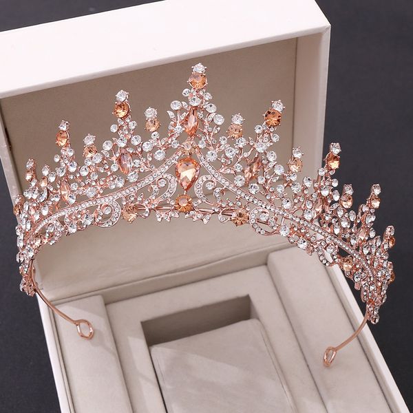 Свадебные украшения ювелирные изделия барокко ретро -розовое золото персикового хрустального свадебного свадебного тиаара.