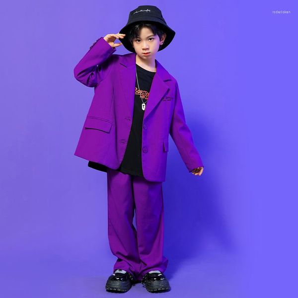 Abbigliamento da palco Concerto per bambini Abbigliamento hip-hop Camicia blazer viola Top Pantaloni larghi casual per ragazza Ragazzo Costume da ballo jazz Abbigliamento Abiti