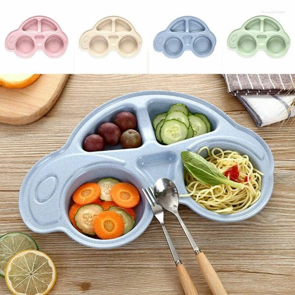 Ciotole 1 pz. Ecologico portatile in stile cartone animato per auto, piatto per bambini, piatti per bambini, piatti per bambini, ciotola per neonati in paglia di grano