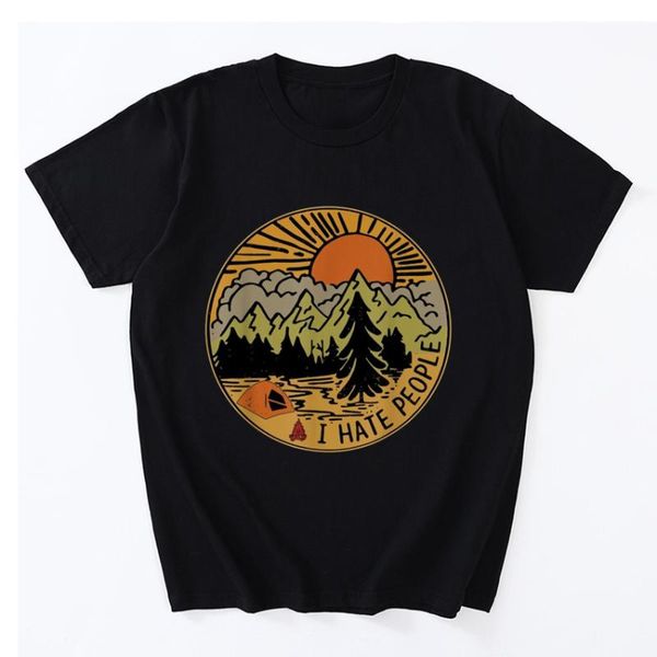 Magliette da uomo I Hate People Camicia divertente Love Camping Hiking Retro Casual Manica corta in cotone O-Collo T-shirt regalo
