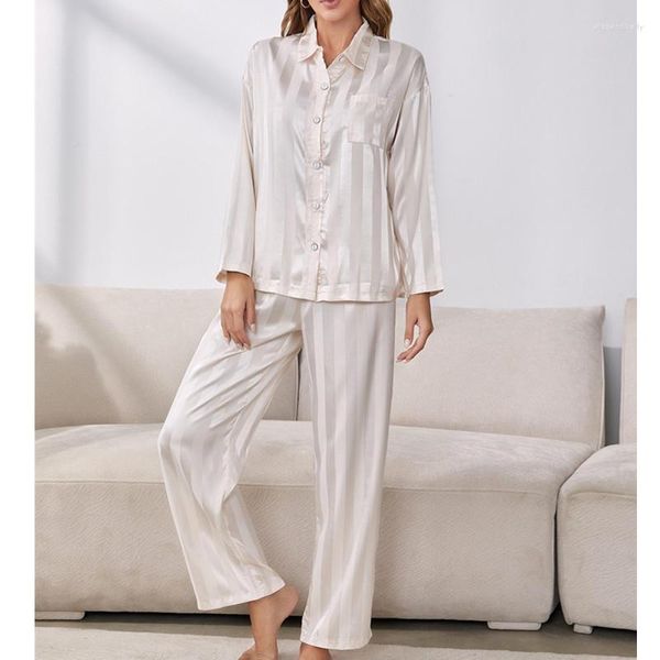 Женская одежда для сна элегантная пижама набор женская полоса шелковистая атласная пижама с длинными рукавами 2 штуки женская гостиная домашняя одежда ночная одежда ночная одежда