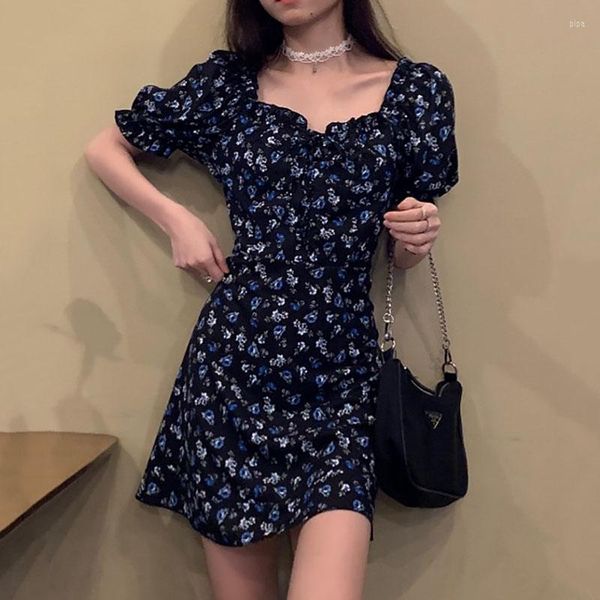 Vestidos casuais vestido de verão manga curta para mulheres 2023 bodycon sexy vintage coreana moda flor momem roupas