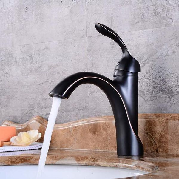 Rubinetti per lavandino del bagno Lavabo Rubinetto in ottone bronzo lucidato olio nero Rubinetto monocomando per vasca da bagno Miscelatore acqua fredda Torneiras