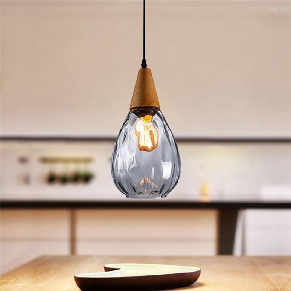 Pendelleuchten LED-Lampe Nordic Modern Creative Clear Amber Smoky Grey Glass Single Head Water Pattern Bar Restaurant Light