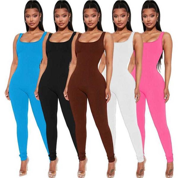 Macacões ativos para mulheres Sexy Sleeveless Slim Caists Rompers Thread Square Neck Sports Tampo Tampa do quadril