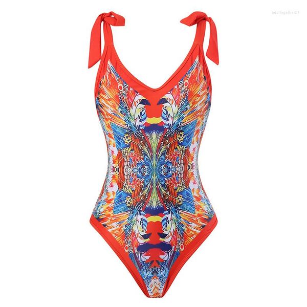 Designer-Bademode für Damen, Badebekleidung für Damen, orangefarbener Badeanzug mit Blumendruck, Damenmode, brasilianische Schleife, Urlaub, Designer-Badeanzug, Strand-Vertuschung, 1CGT