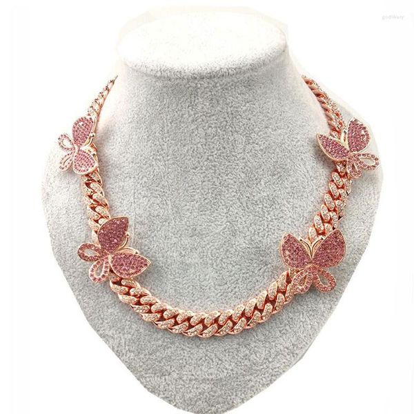 Collane con ciondolo Girocolli per collana da donna con ciondolo a forma di farfalla con strass rosa cubani rosa all'ingrosso