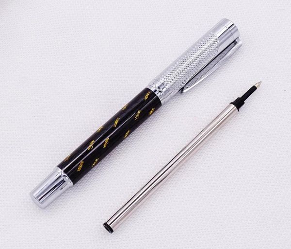 Fuliwen Carbon Fiber requintado caneta de rollerball com reabastecimento suave de qualidade amarela de qualidade escrita para negócios de escritório