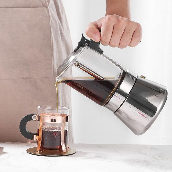 Strumenti Moka per uso domestico Caffettiera manuale in vetro ad alto borosilicato Caffettiera portatile concentrata per apparecchi in acciaio inossidabile