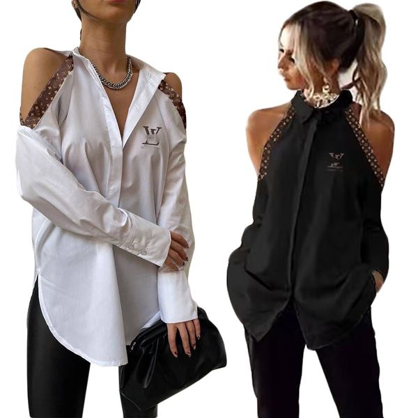 Blusas femininas camisas primavera designer impressão topos de manga comprida casual fora do ombro camisa navio livre