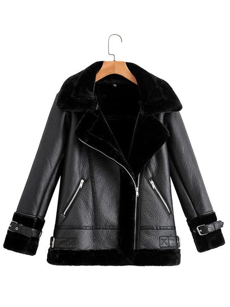 Pelz Fitaylor Herbst Winter Mantel Frauen Pu Faux Weiches Leder Schwarz Weiß Schaffell Pelz Jacke Weibliche Aviator Outwear Casaco feminino