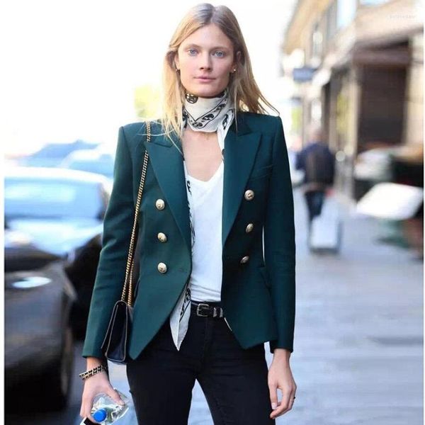 Abiti da donna 2023 Abito da donna doppio petto con fibbia in metallo Slim Fit Blazer verde scuro da donna Office Lady Fashion Jacket Coats