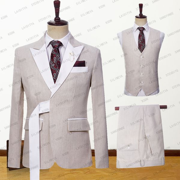 Ternos masculinos Blazers Men Suits 3 peças Definet Capt Pants Slim Fit Summer British Style Business Linen Khaki Vestido de noiva 230509