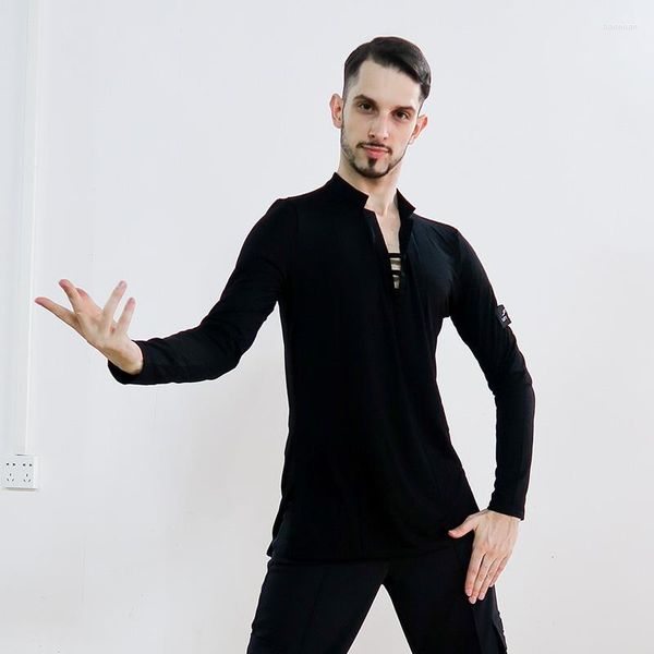 Stage Wear Latin Dance Tops für Herren Langarm V-Neck Shirts Performance Clothing Rumba Cha Tango Practice DN4345