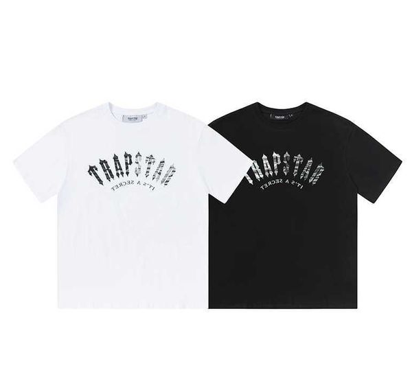 T-shirt de roupas de moda de grife camisetas Trapstar cinza camuflagem carta impressão algodão feminino solto High Street gola redonda camiseta de manga curta para venda