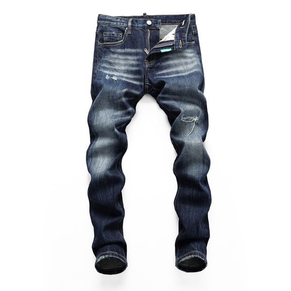 DSQ İnce Mavi Erkekler Kot Hool Guy Jeans Delik Klasik Hip Hop Rock Moto Sıradan Tasarım Sıkıntılı Denim DSQ2 Kot 390