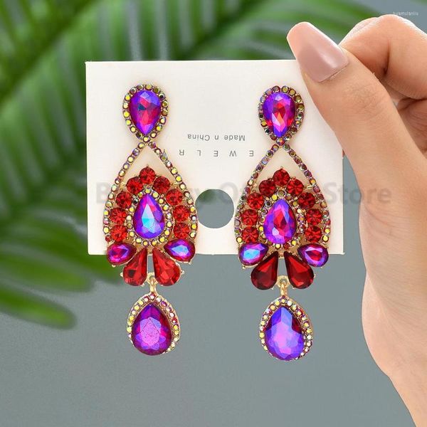 Brincos de bronzeamento colorido lustre longo de cristal designer de gotas de alta qualidade Fashion Fashion Fashion Pingents Jewelry for Women