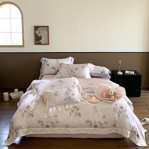 Yatak Seti Doğal Lyosell Fiber Yumuşak İpeksi Yaz Serin Hisli Gül Çiçek Desen Yorgan Kapağı Düz/Gövde Yatak Yatağı Yastığı