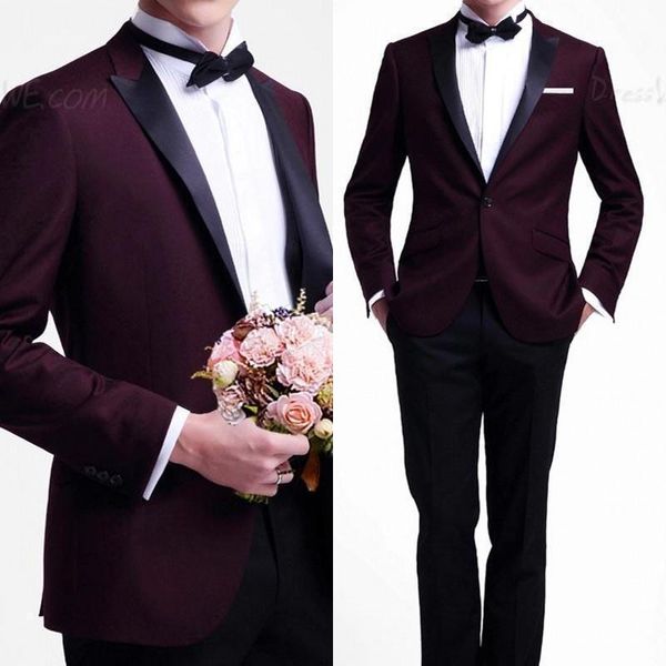 Мужские костюмы Blazers Мужское костюм пользовательский платье жениха мужчина вино красное черное лаяло мужского бизнес -пиджака и брюки 230509