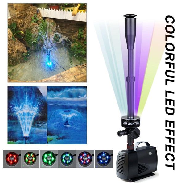 Pompe Pompa sommergibile per acquario con 15 LED multicolori che cambiano per la coltura idroponica Pompa per fontana a LED per laghetto da giardino