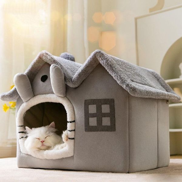 Tapetes quentes cama de gato dormir casa pequena almofada de cachorro gatinho filhote de cachorro caverna interior removível tenda fechada sofá macio pet villa grande espaço cesta