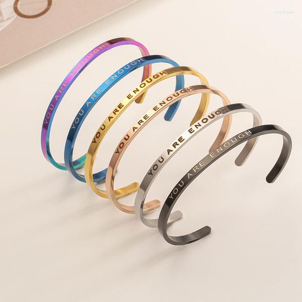 Bracciale You Are Enough Bracciale Mantra da 4 mm con citazione ispiratrice positiva incisa in acciaio inossidabile per regali da donna