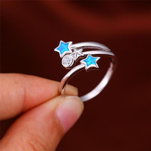 Anéis de casamento Luxurno Blue Fire Opal Stone Ring Feminino Feminino Estrela Branca de Zircão Boho Prata Cor para Mulheres Jóias de Jóias